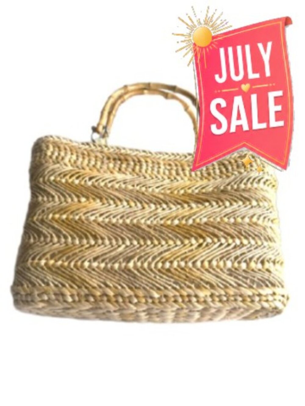 Cornhusk Woven Straw Tote Purse Bamboo Handles Zip Top Coastal Bag